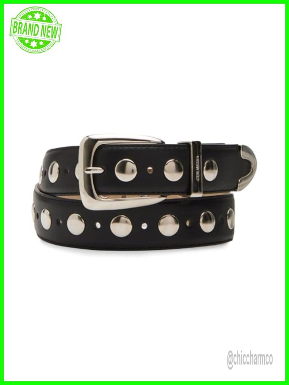 Faux Leather Studded Belt with Silver Buckle & Studs
